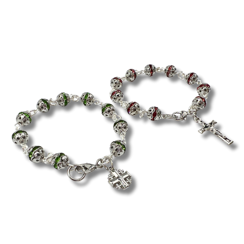 Crystal Rosary Bracelet with Cross Pendant
