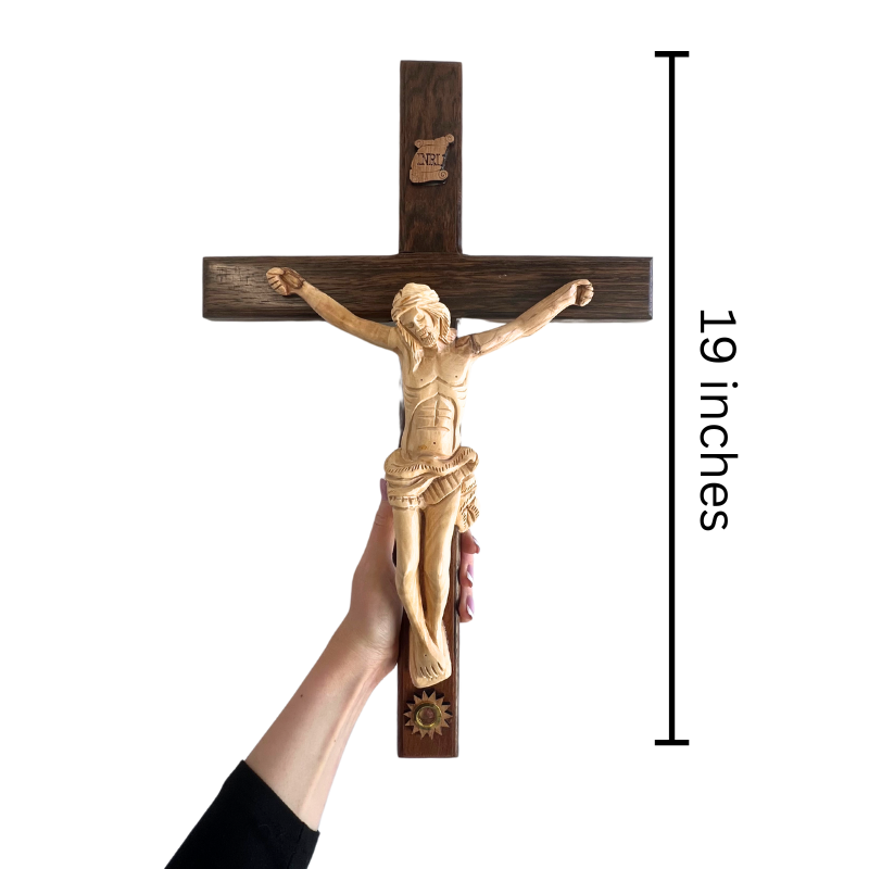 Extra Large Olive Wood Crucifix with Carved Jesus