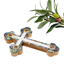 Load image into Gallery viewer, Olive Wood Cross (Fully covered with Mother of Pearl) - Holy Land Crosses