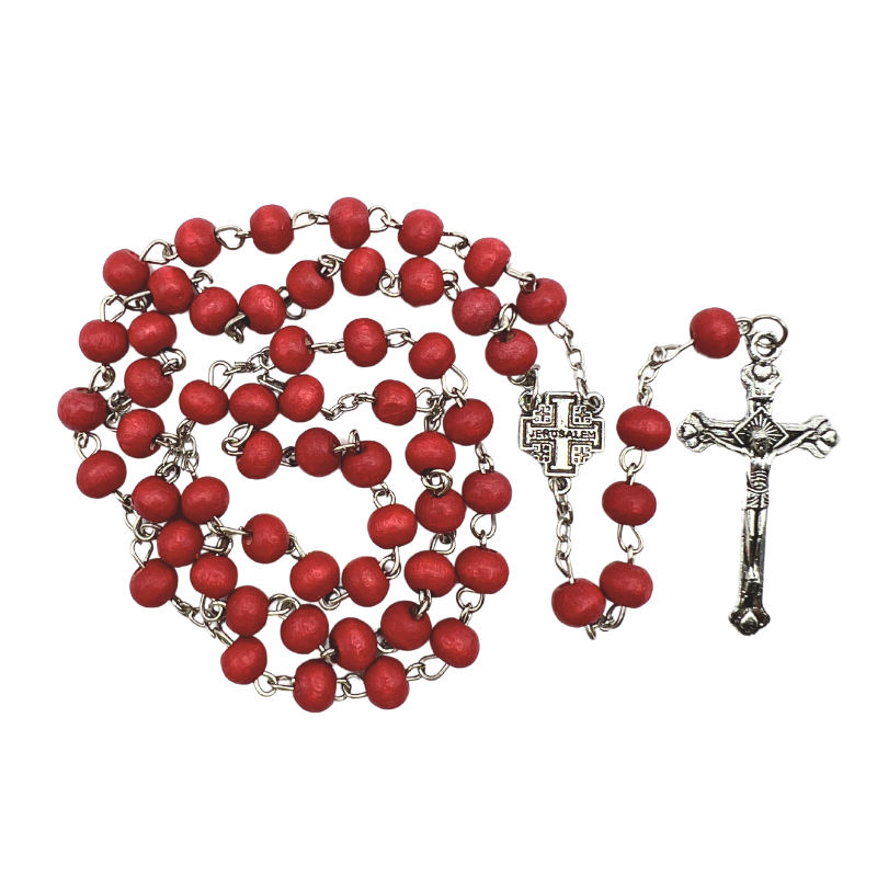 Red Rose Scented Rosary with Jerusalem Cross