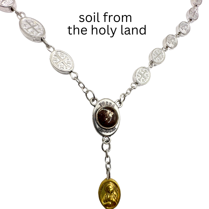 Jerusalem Cross Rosary with Holy Land Soil