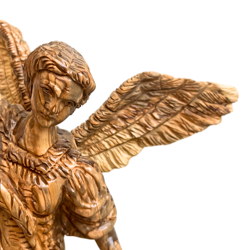 St. Michael the Archangel Olive Wood Statue – Bethlehem Box