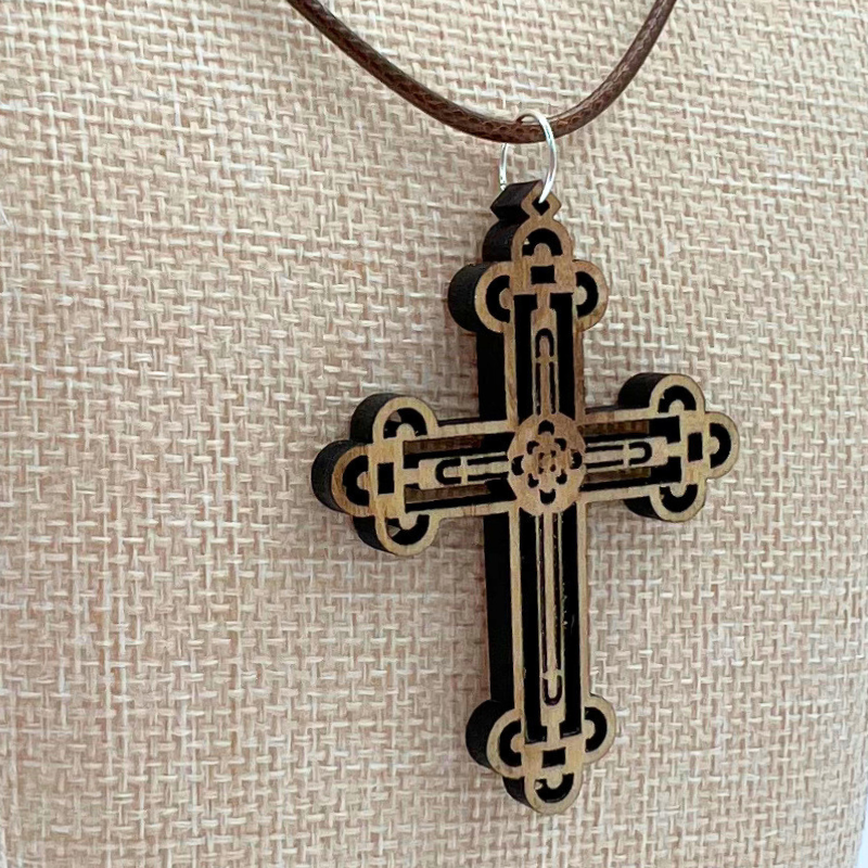 Holy Land Carved Clover-Ends Cross Pendant