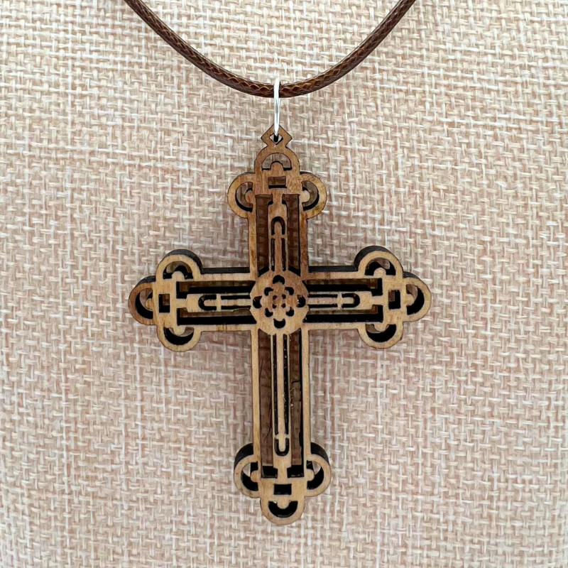Holy Land Carved Clover-Ends Cross Pendant
