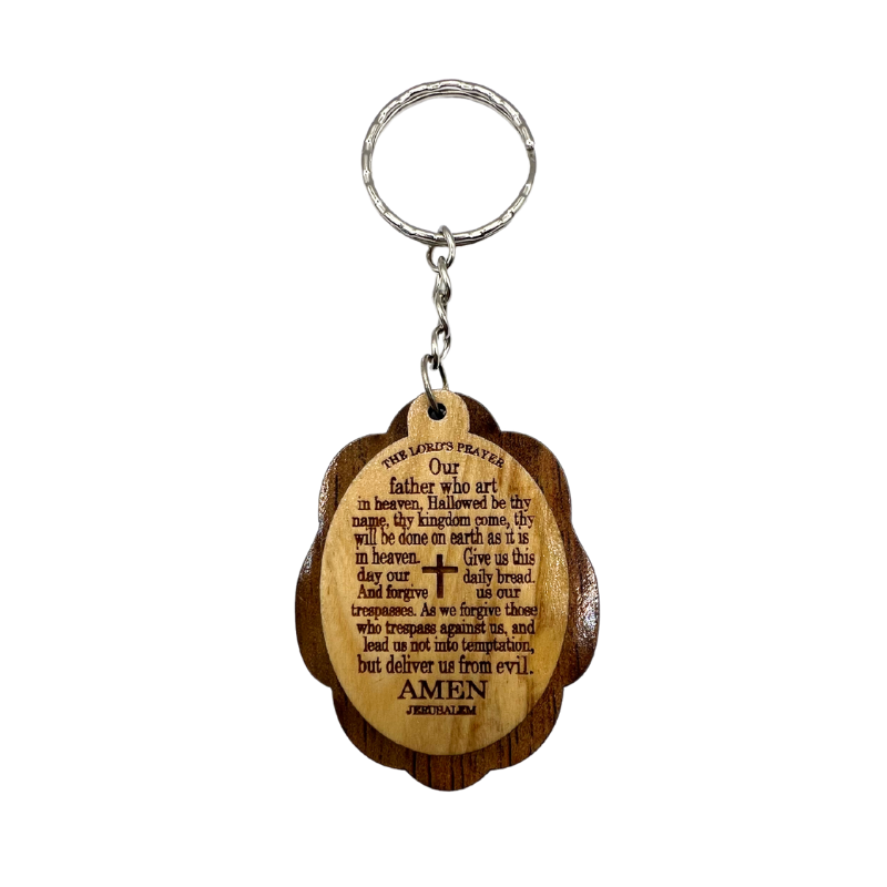 NEW* Olive Wood Keychain with Our Father Prayer