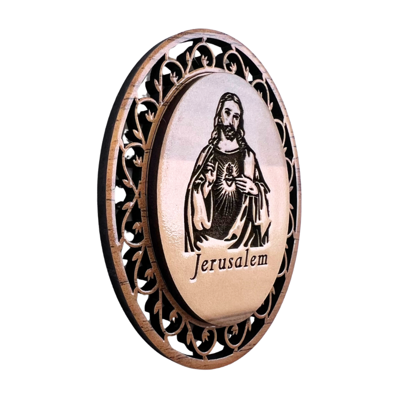 NEW "Sacred Heart of Jesus" Carved Olive Wood Magnet