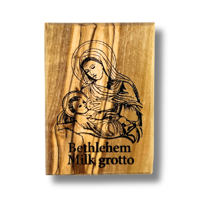 NEW "Milk Grotto Virgin Mary" Olive Wood Magnet
