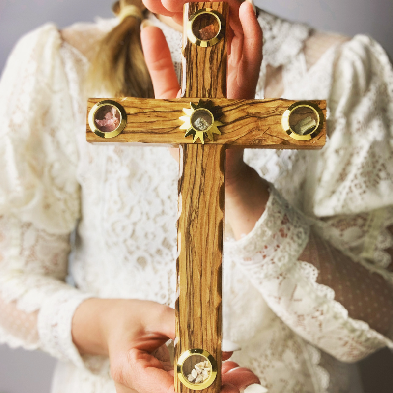 Olive Wood Cross with Star of Bethlehem - Holy Land Crosses