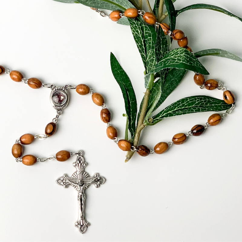 Olive Wood Beads Rosary with Holy Soil - Holy Land Rosaries