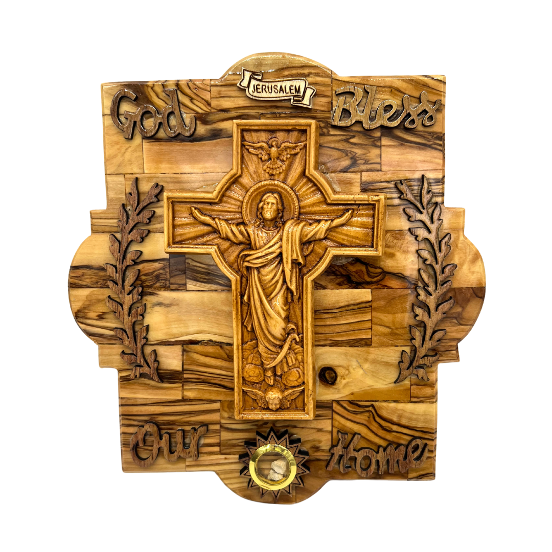 Jesus on a Cross God Bless Our Home Plaque 9.5" x 9"