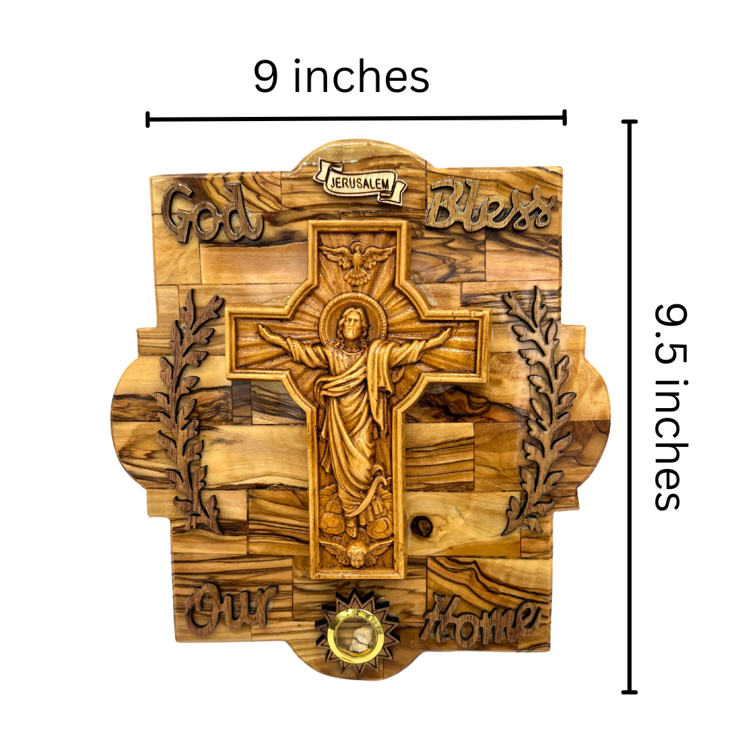 Jesus on a Cross God Bless Our Home Plaque 9.5" x 9"