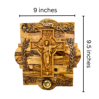Jesus on a Cross God Bless Our Home Plaque 9.5" x 9"
