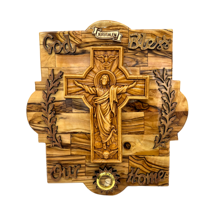Jesus on a Cross God Bless Our Home Plaque 9.5