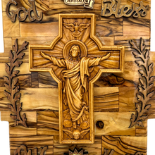 Load image into Gallery viewer, Jesus on a Cross God Bless Our Home Plaque 9.5&quot; x 9&quot;