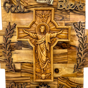 Jesus on a Cross God Bless Our Home Plaque 9.5" x 9"