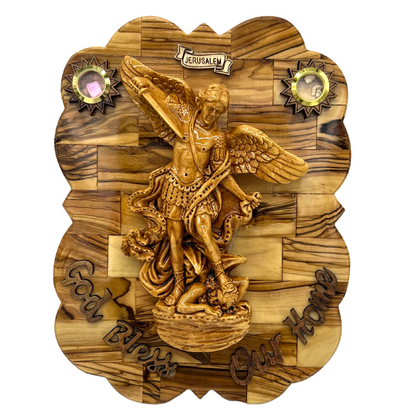 St. Michael God Bless Our Home Plaque 10.5" x 8"
