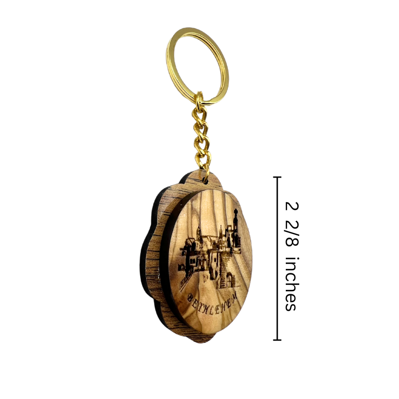Olive Wood Nativity Church Keychain