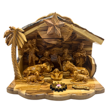 Load image into Gallery viewer, Olive Wood Nativity Set with Music Box (9″ x 5″ x 8″)