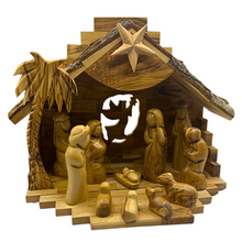 Load image into Gallery viewer, Large Olive Wood Nativity Set with Music Box(10.5x10 inches - 12 Piece Set)