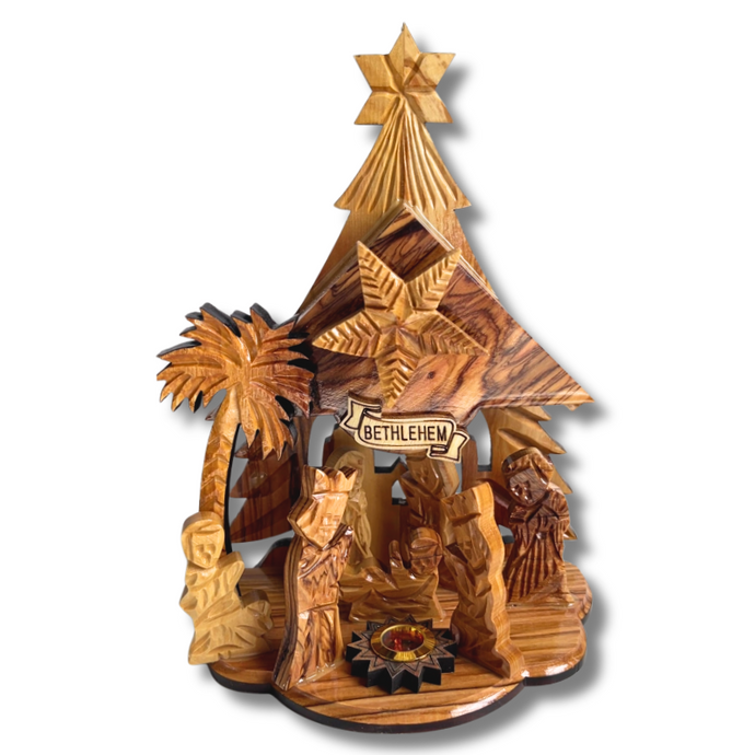 Olive Wood Nativity Scene with Music Box