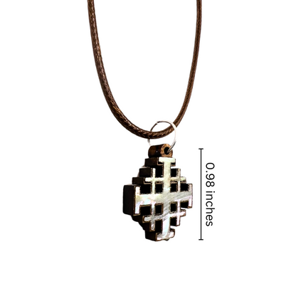 Olive Wood with Mother of Pearl Jerusalem Cross Pendant in White