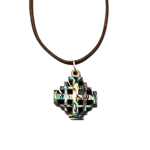 Olive Wood with Mother of Pearl Jerusalem Cross Pendant in Blue