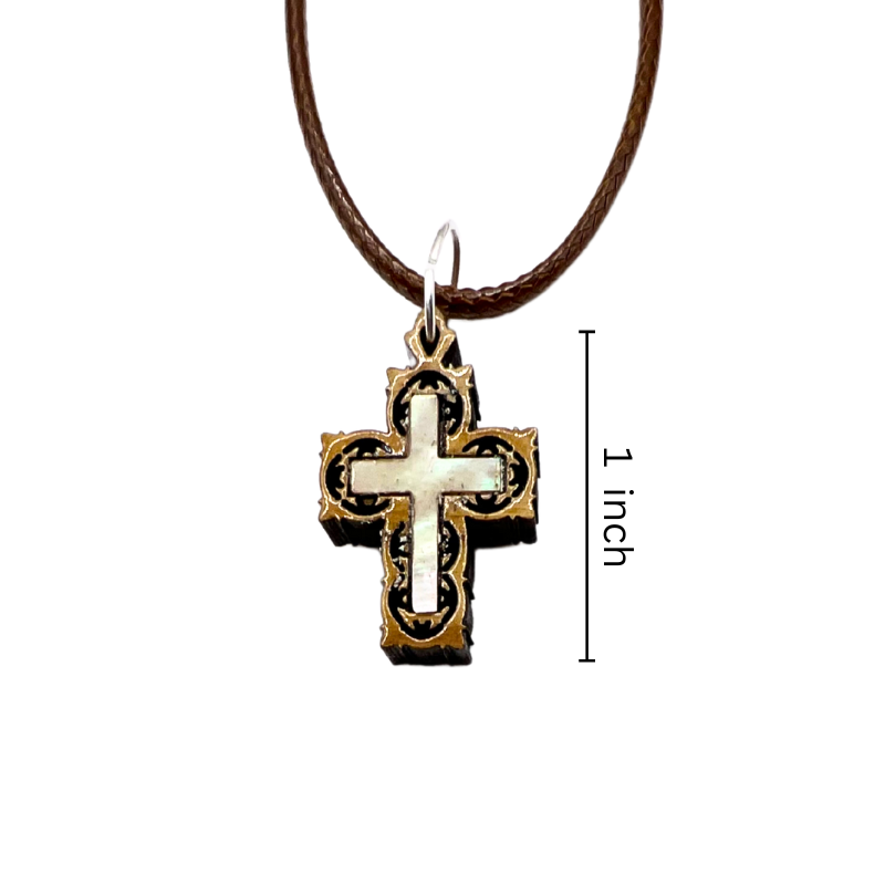 Holy Land Olive Wood Carved Cross with Mother of Pearl