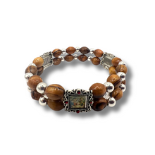 Load image into Gallery viewer, Olive Wood Double Bracelet with icons