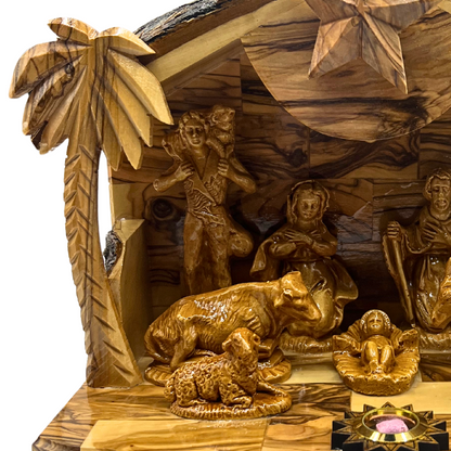 Olive Wood Nativity Set with Music Box (10″ x 5″ x 8″)