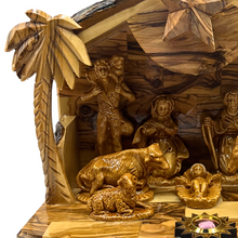 Load image into Gallery viewer, Olive Wood Nativity Set with Music Box (9″ x 5″ x 8″)