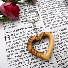 Load image into Gallery viewer, Carved Olive Wood Heart Keychain