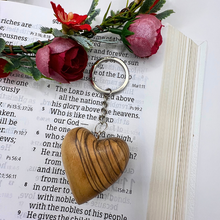 Load image into Gallery viewer, Olive Wood Holy Land Heart Keychain