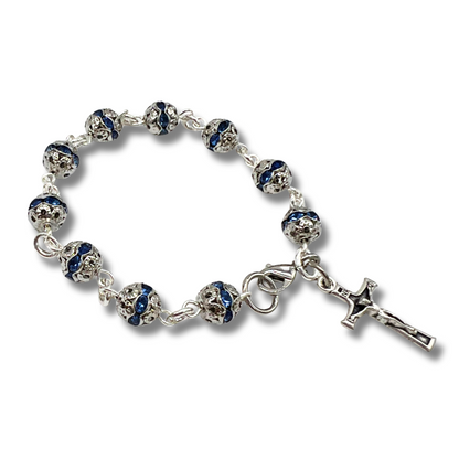 Crystal Rosary Bracelet with Cross Pendant