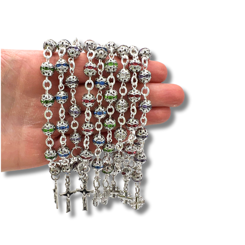 Crystal Rosary Bracelet with Cross Pendant