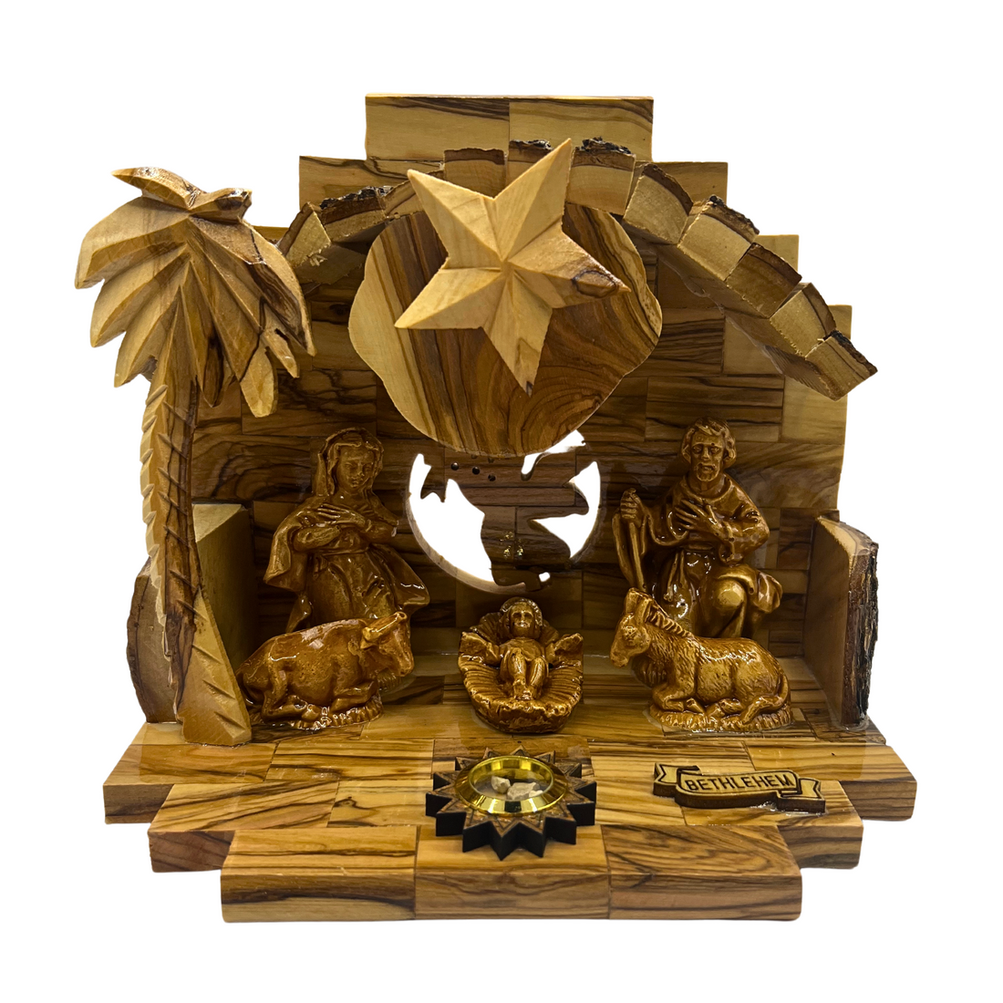 Olive Wood Nativity Set with Music Box ( 9.5 x 5 x  7.0 )