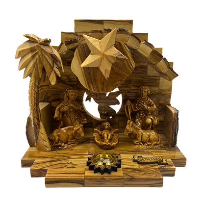 Olive Wood Nativity Set with Music Box ( 9.5 x 5 x  7.0 )