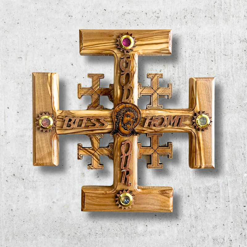 Jerusalem Wall Cross with 4 Holy Land Elements