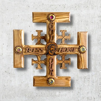 Jerusalem Wall Cross with 4 Holy Land Elements