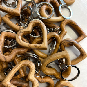 Carved Olive Wood Heart Keychain