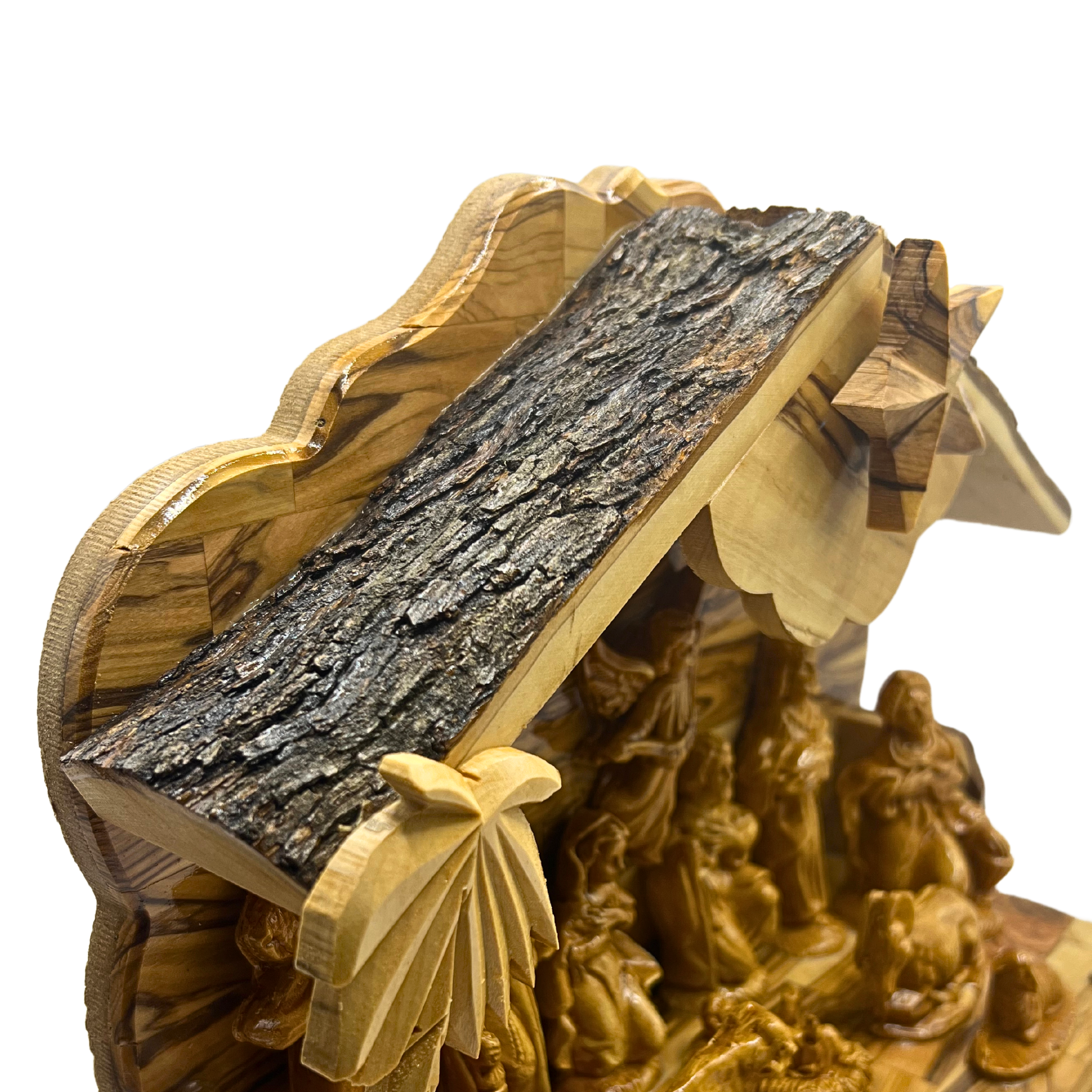 Large Olive Wood Nativity Set with Music Box (12" X 6" X 9.5")