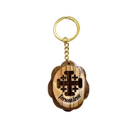 Olive Wood Jerusalem Cross Keychain