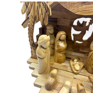 Large Olive Wood Nativity Set with Music Box(10.5x10 inches - 12 Piece Set)