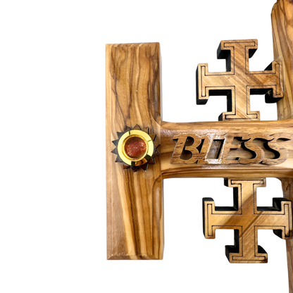 Jerusalem Wall Cross with 4 Holy Land Elements