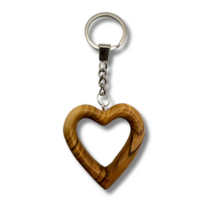 Carved Olive Wood Heart Keychain