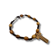 Load image into Gallery viewer, 10-Decade Olive Wood Rosary Bracelet with Cross