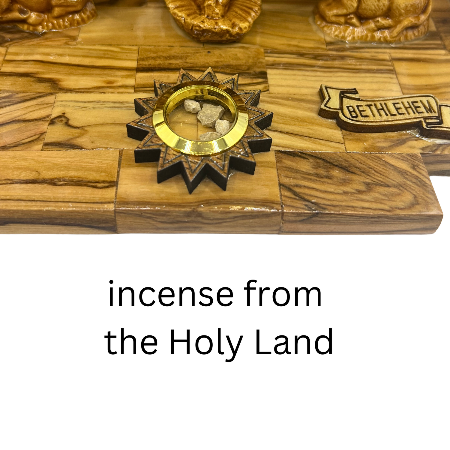 Large Olive Wood Nativity Set with Music Box (12" X 6" X 9.5")