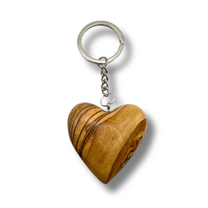 Olive Wood Holy Land Heart Keychain