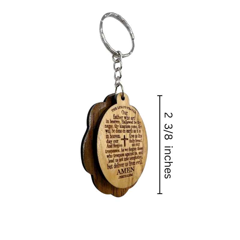 NEW* Olive Wood Keychain with Our Father Prayer