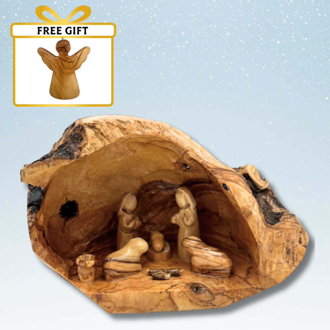 Olive Wood Nativity Scene in a Cave made in the Holy Land