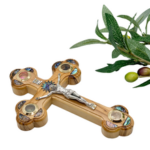 Load image into Gallery viewer, Olive Wood Crucifix (Partially covered with Mother of Pearl) - Holy Land Crucifixes